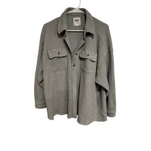 Aerie Gray Waffle Knit Oversized Shacket Button Front Shirt Jacket Size M